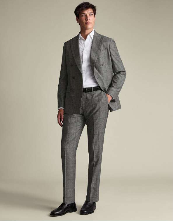 Double Breasted Ultimate Performance Check Suit - Grey