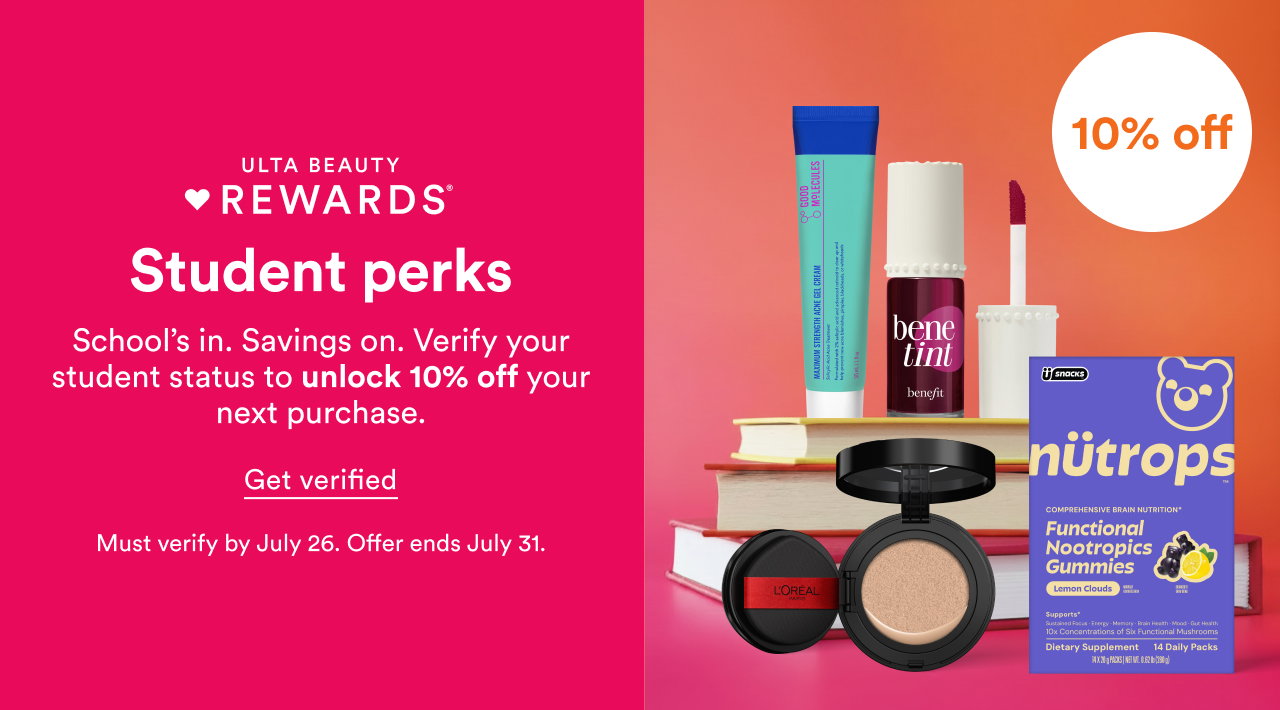 Student perks | School's in | Savings on | Verify your student status to unlock 10% off your next purchase | Get verified