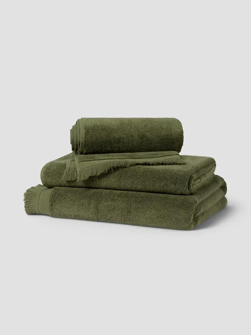 Image of Olive Green Fringe Edge Cotton Towels