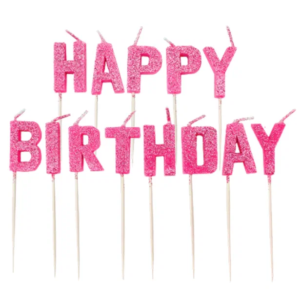 Image of Pink Glitter 'Happy Birthday' Pick Candle