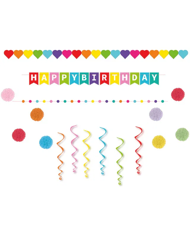 Image of Happy Birthday - Hooray Multicolor Paper Decoration Kit (17pk)