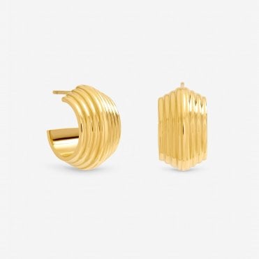 Jon Richard Gold Plated Waterproof Ribbed Chubby Hoop Earrings