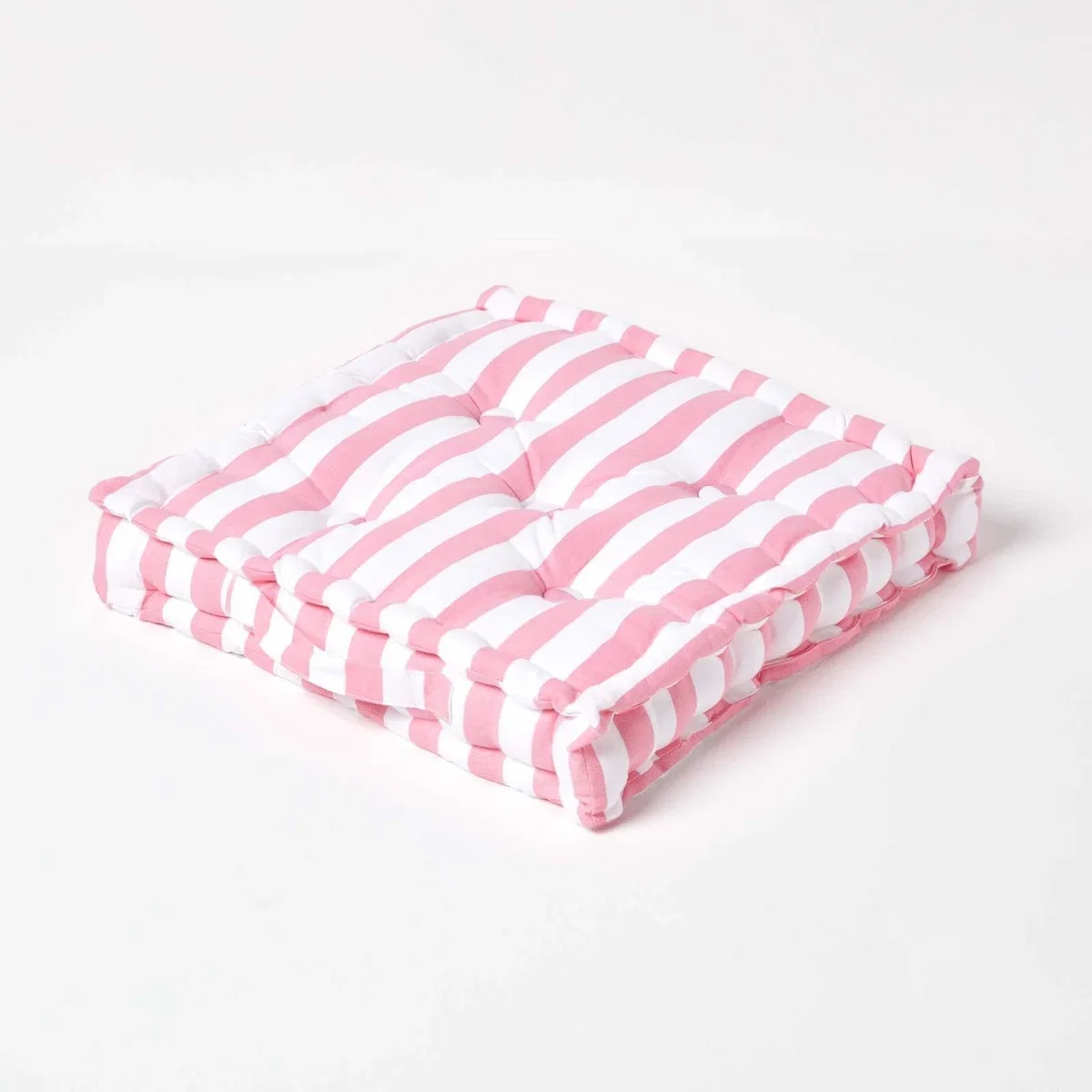 Image of Cotton Pink Thick Stripe Floor Cushion, 50 x 50 cm