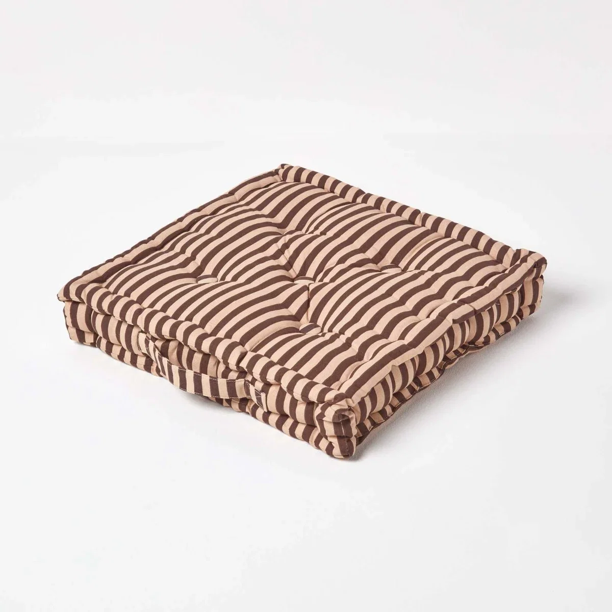 Image of Cotton Brown and Beige Thin Stripe Floor Cushion, 40 x 40 cm