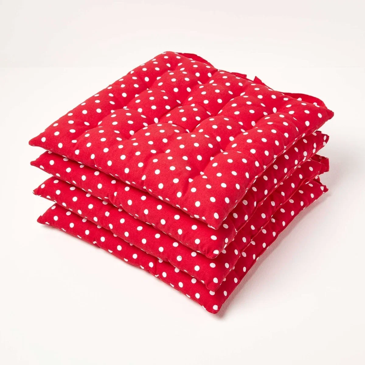 Image of Red Polka Dot Seat Pad with Button Straps 100% Cotton 40 x 40 cm