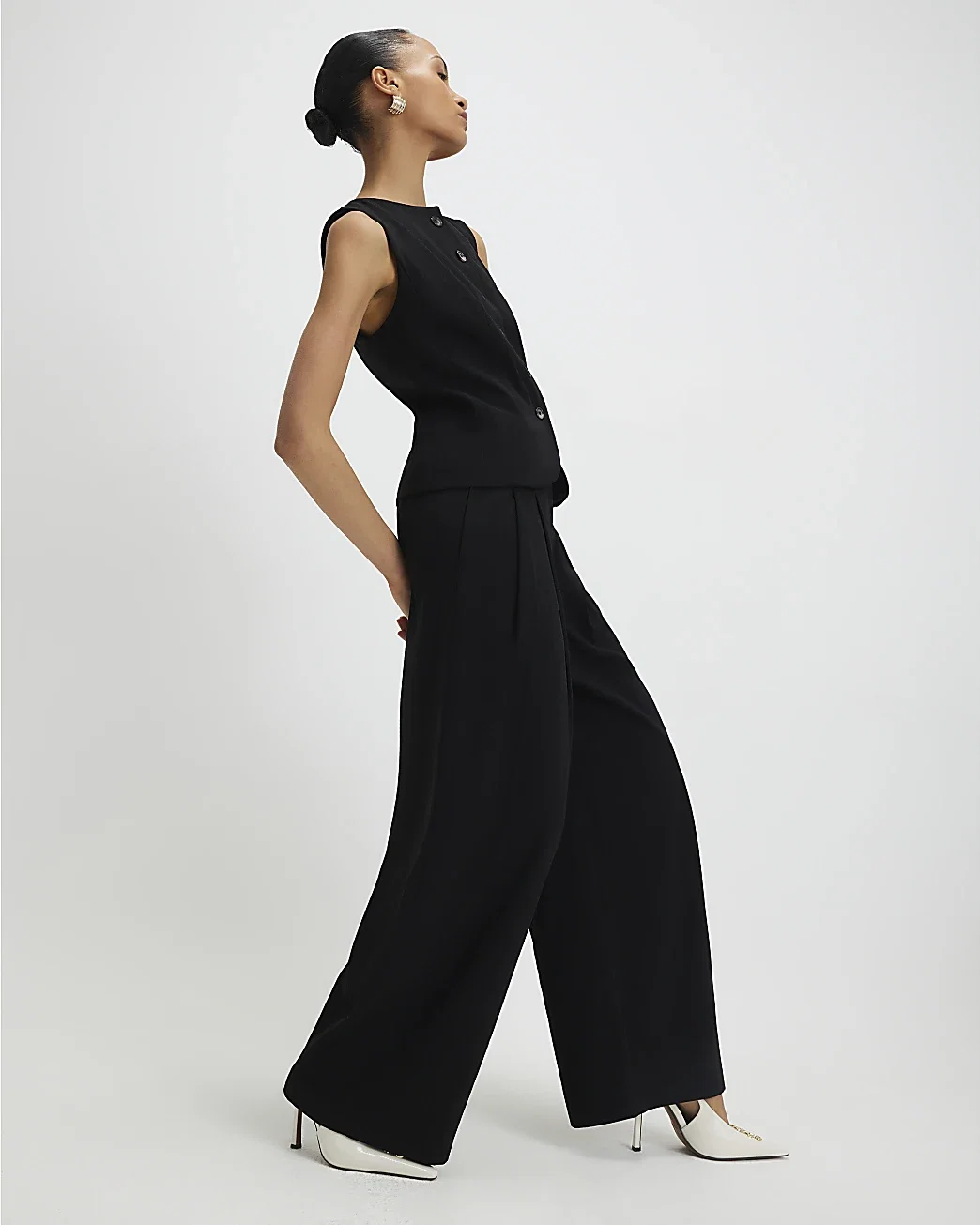 Womens Black Tailored Wide Leg Trousers
