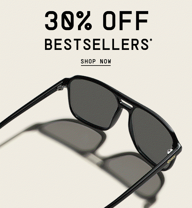 30% Off Bestsellers. Shop Now. GIF of black shield sunglasses with black, yellow, and blue lens colors.