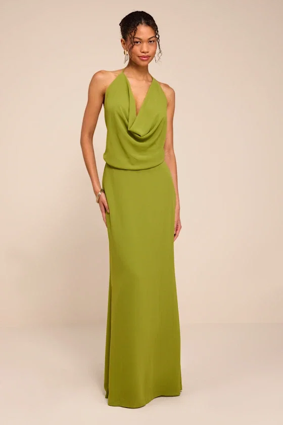 Image of Piper Chartreuse Cowl-Front Maxi Dress