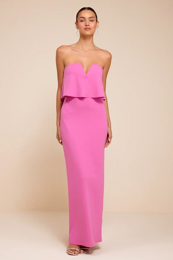 Image of Lyanna Pink Strapless Column Maxi Dress