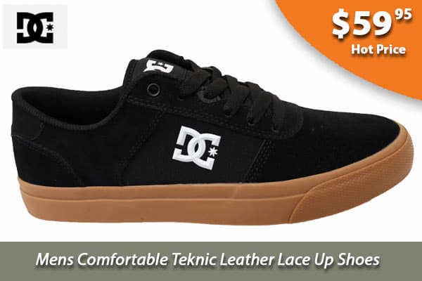 DC Shoes Mens Comfortable Teknic Leather Lace Up Shoes Black Gum