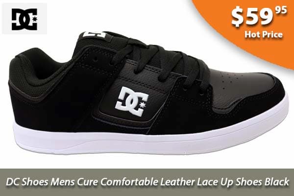 DC Shoes Mens Cure Comfortable Leather Lace Up Shoes Black