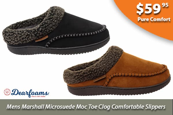 Dearfoams Mens Marshall Microsuede Moc Toe Clog Comfortable Slippers