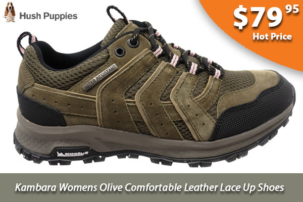 Hush Puppies Kambara Womens Olive Comfortable Leather Lace Up Shoes