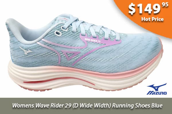 Mizuno Womens Wave Rider 29 D Wide Width Running Shoes Blue