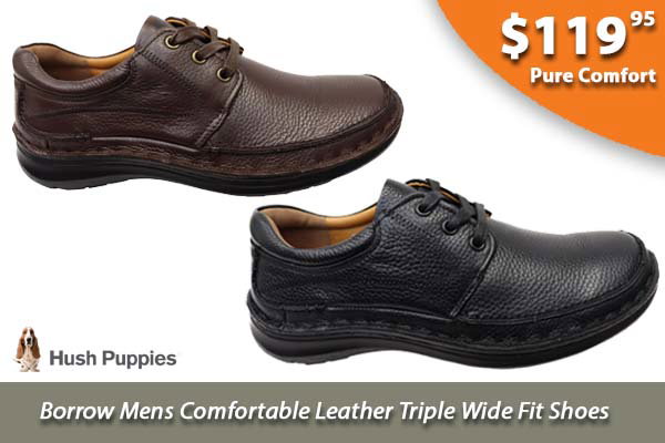 Hush Puppies Borrow Mens Comfortable Leather Triple Wide Fit Shoes