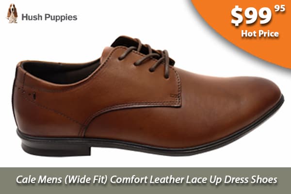 Hush Puppies Cale Mens Wide Fit Comfort Leather Lace Up Dress Shoes