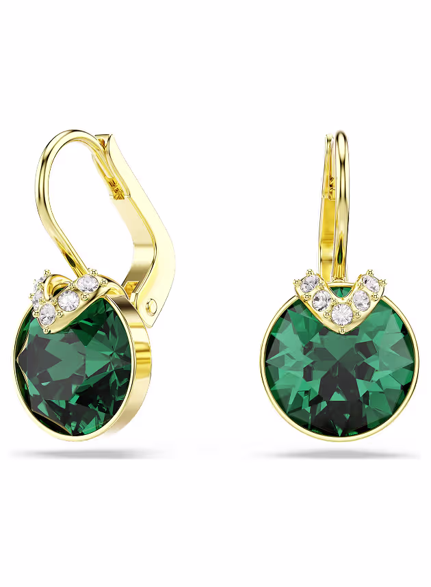 Bella V-oorhangers, Round-slijpvorm, Groen, 18k gouden afwerking