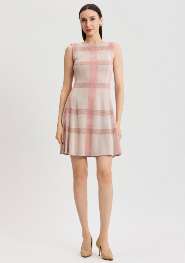 A-Line Multi-Color Plaid Knit Dress - True Fit