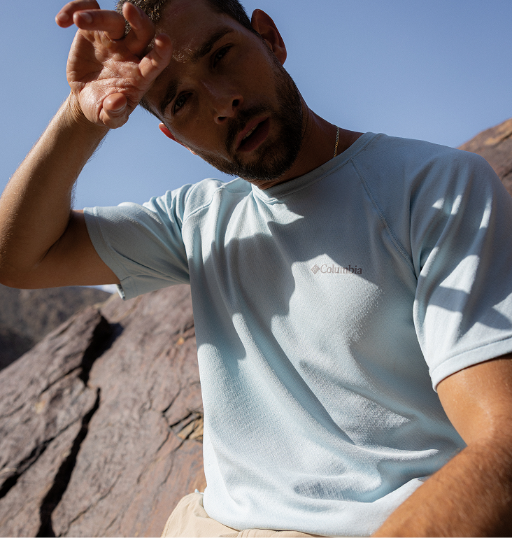A man wearing a cooling tshirt