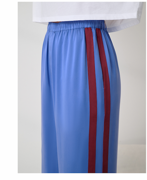 washable silk blue side stripe pant