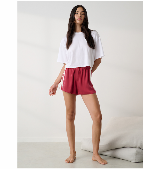 washable silk red short 