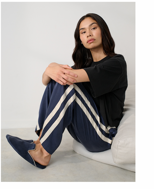 washable silk side stripe pant - navy