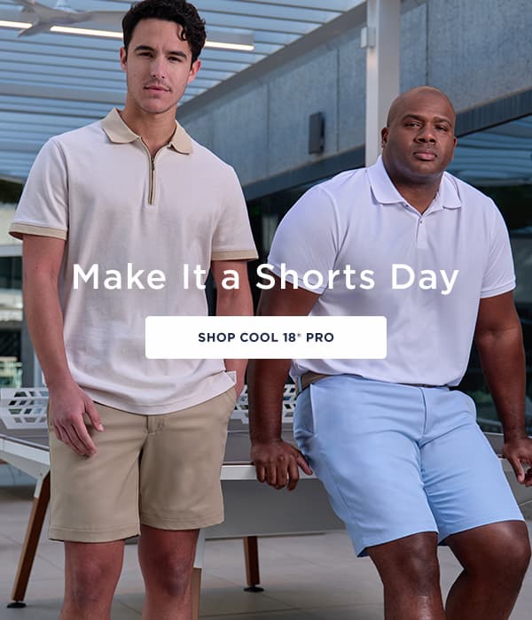 Two men pose in Haggar shorts
