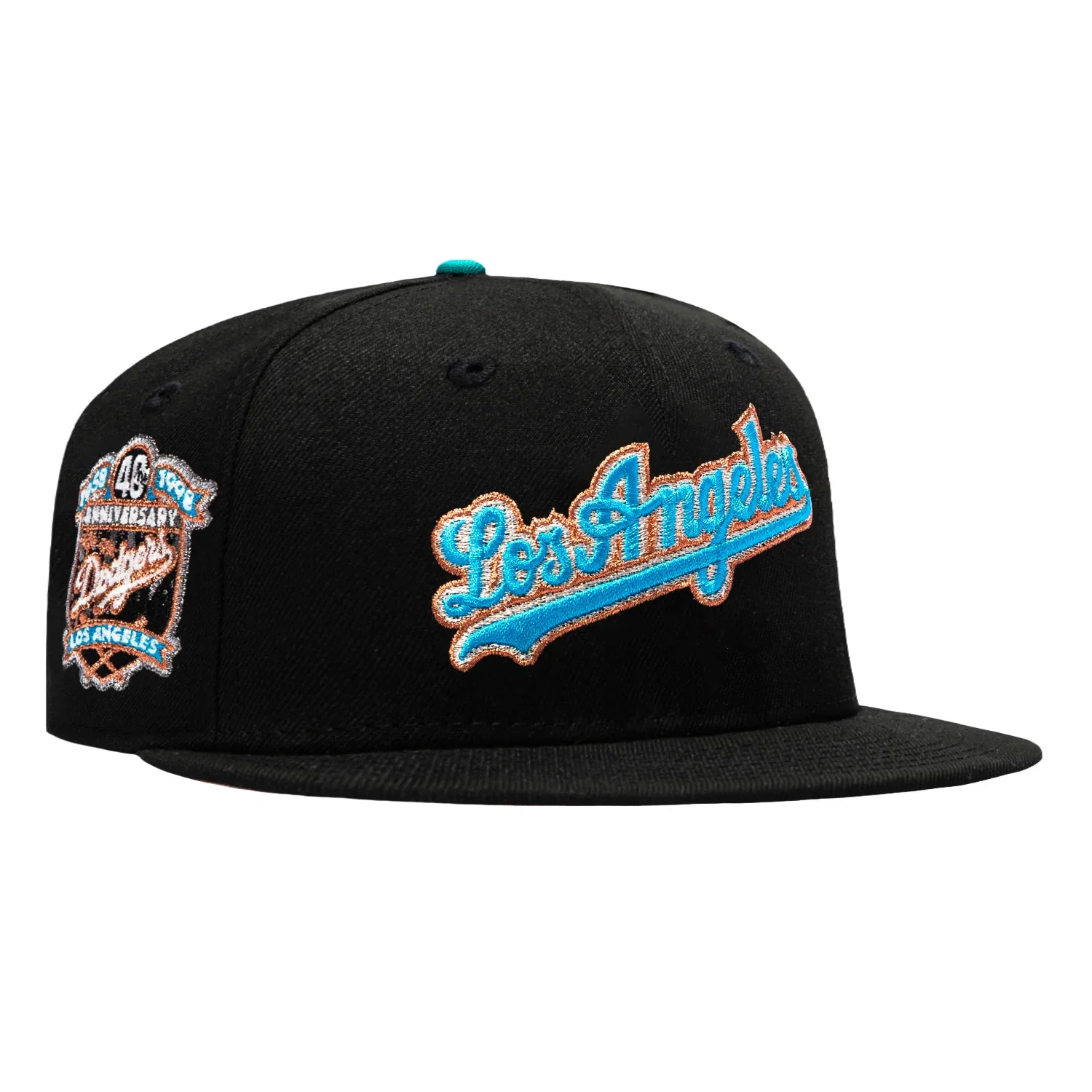 Image of New Era 59Fifty Navajo Pack Los Angeles Dodgers 40th Anniversary Patch Pink UV Script Hat - Black