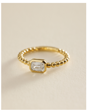 East-West Bezel Beaded Ring With 0.5 CTW Emerald Cut Lab-Grown Diamond in 14K Yellow Gold By James Allen