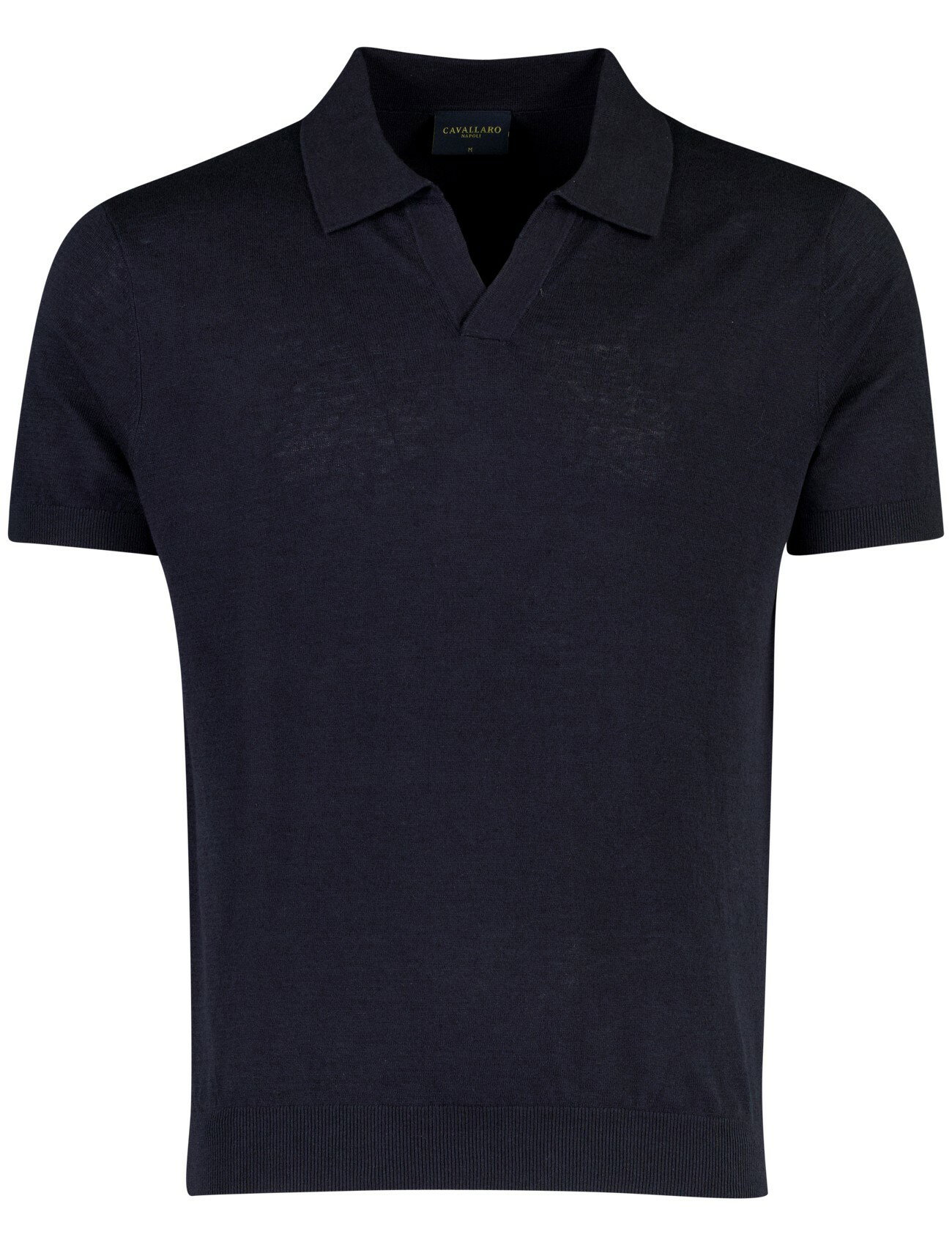 Poloshirt Cavallaro donkerblauw linnen v-hals