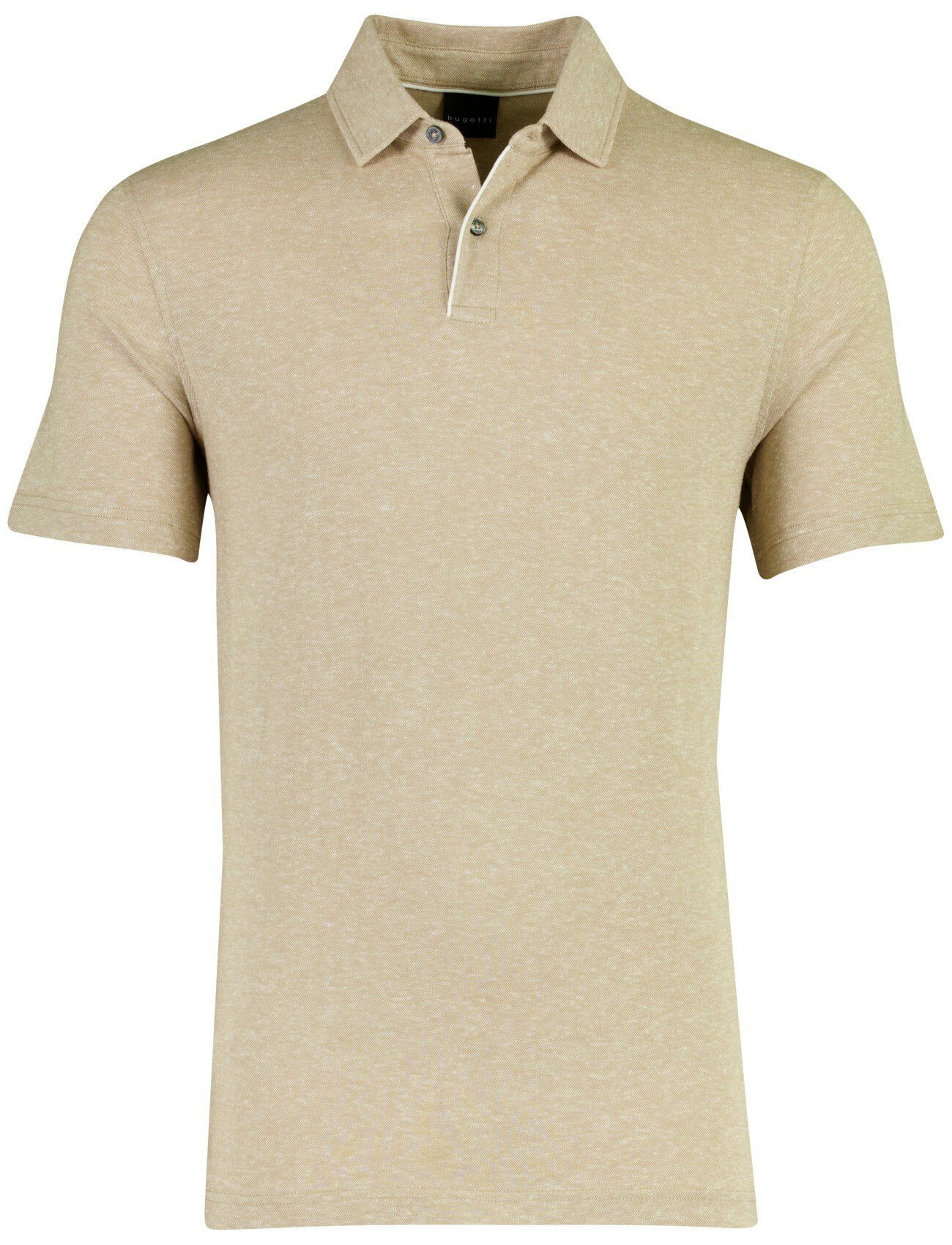 Poloshirt Bugatti beige gemeleerd 2 knoops linnen