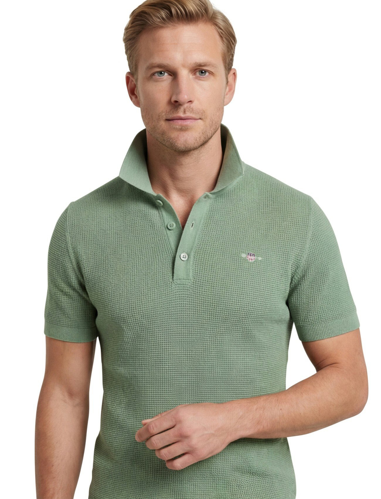 Gant polo groen effen korte mouw
