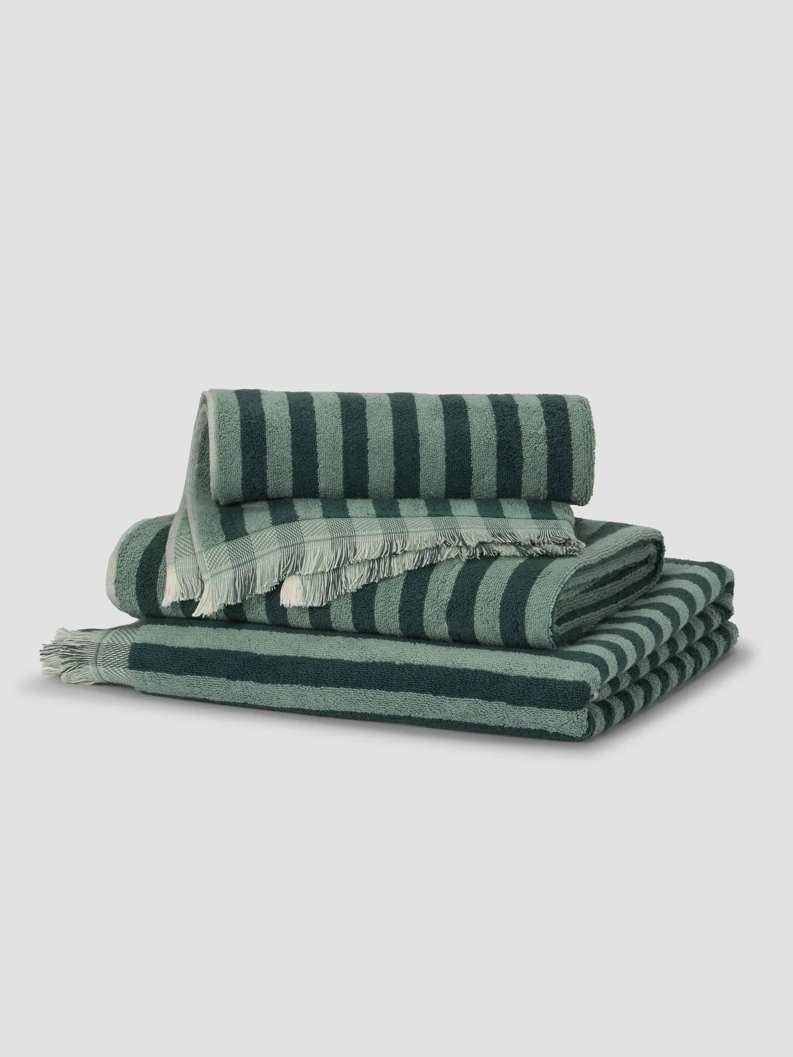 Image of Pine Green Pembroke Stripe Cotton Towels