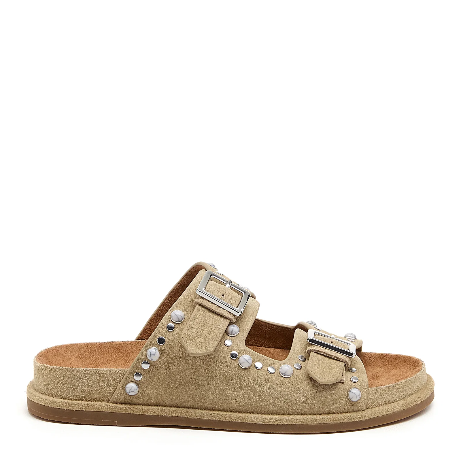 Image of Stu Oatmeal Studded Suede Slide Sandal