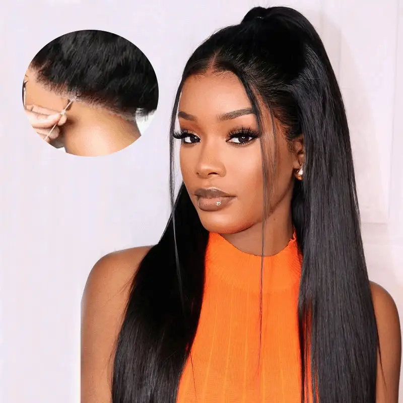 Special offer |18inch=150.82 Megalook 360 Full Lace Glueless Silky Straight Wigs Invisi Drawstring Natural Black Pull & Go