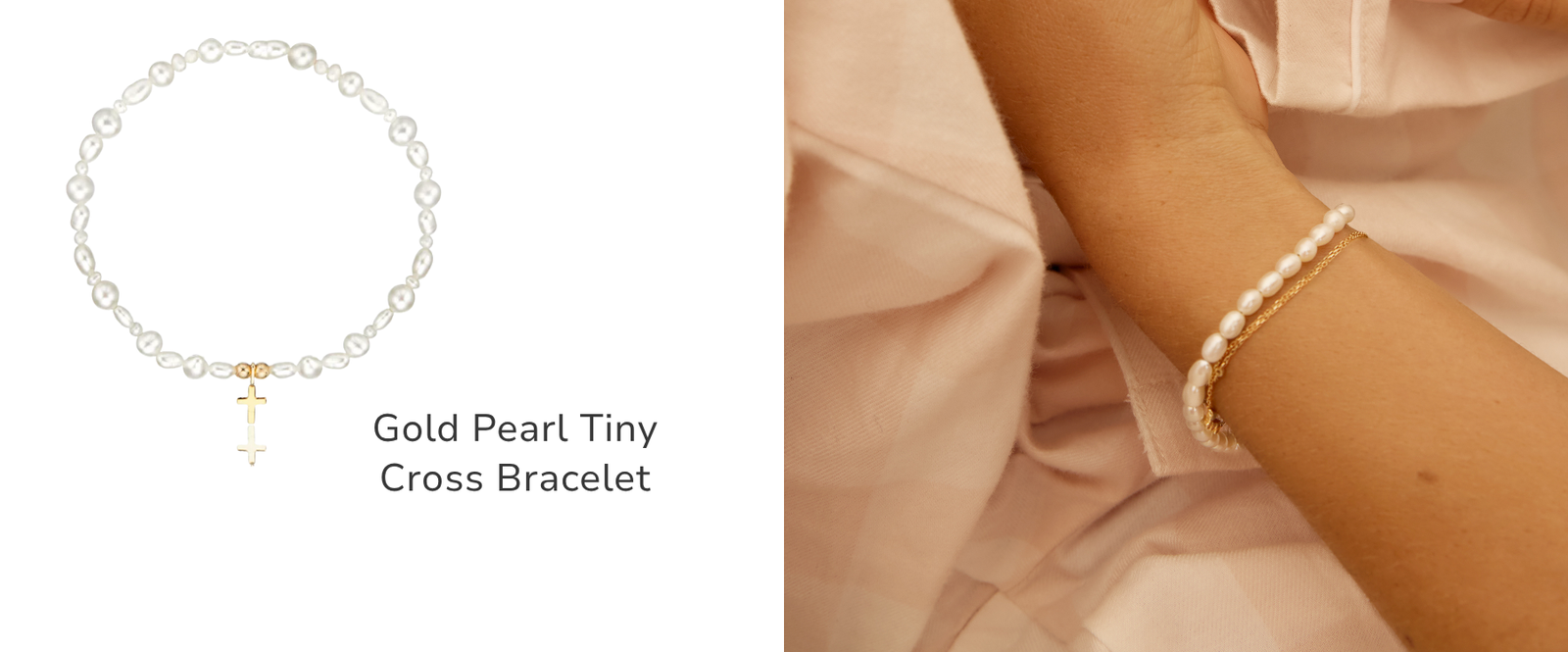 Gold Pearl Tiny Cross Bracelet