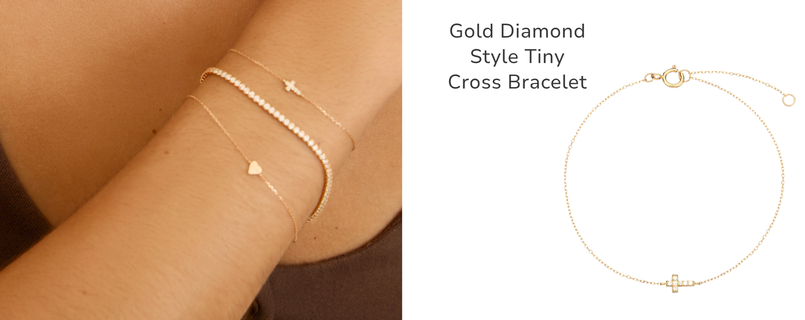 Gold Diamond Style Tiny Cross Bracelet