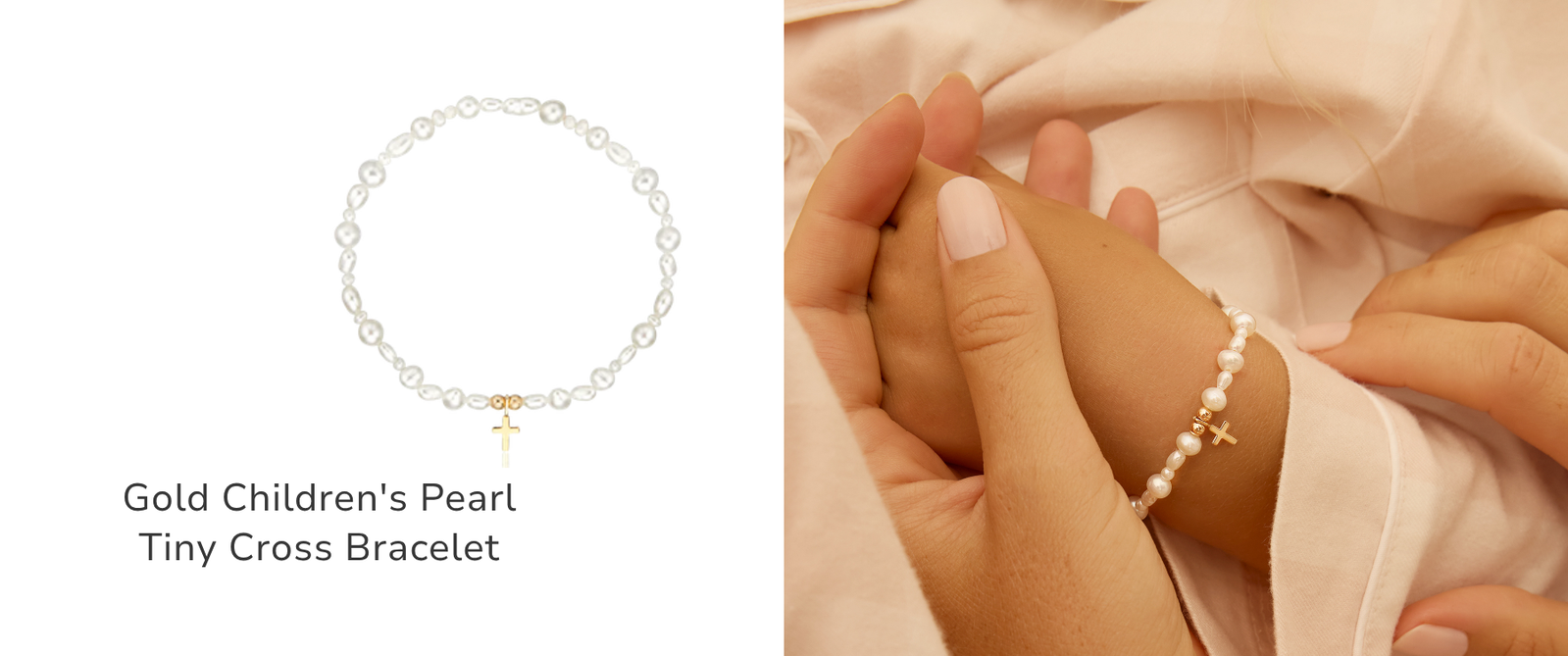 Gold Children's Pearl Tiny Cross Bracelet
