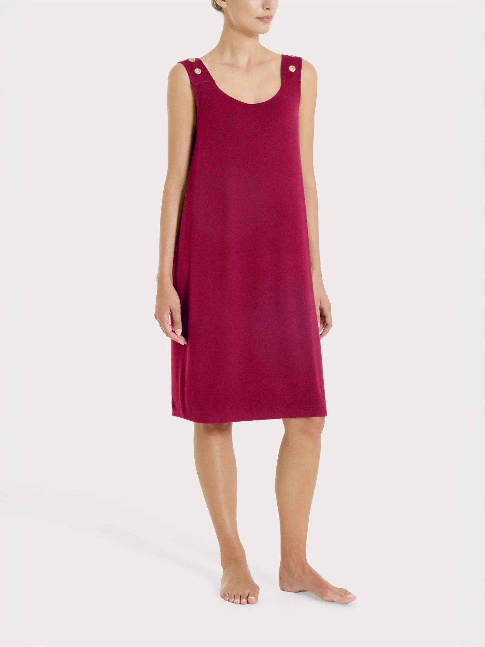 Image of Abito Smanicato con occhielli in Viscosa Summer  - Beet Red