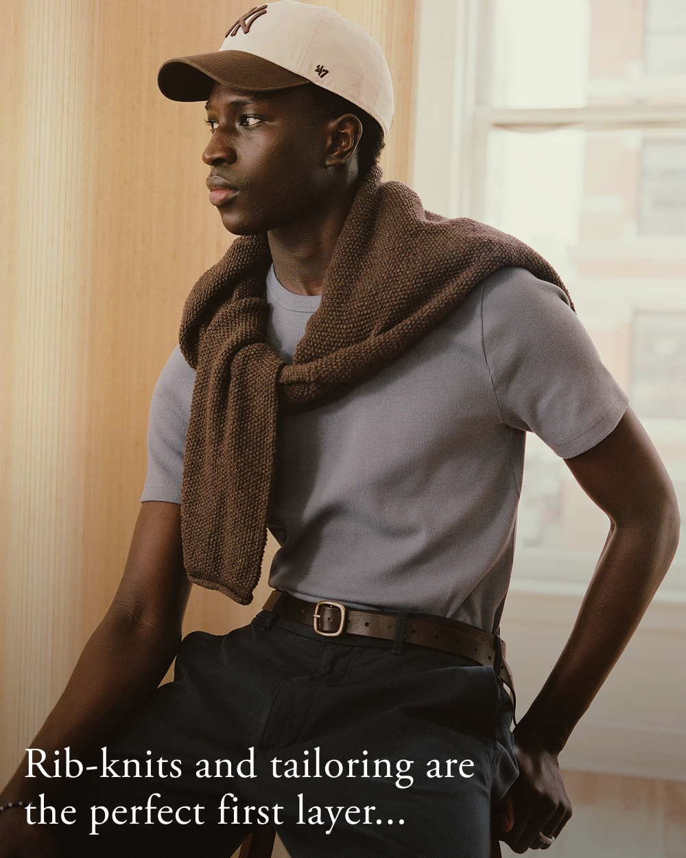 Rib-knits and tailoring are the perfect first layer...