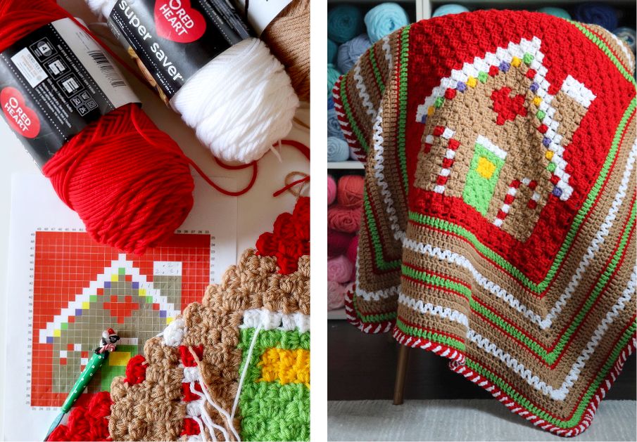 Free Gingerbread House Blanket Pattern