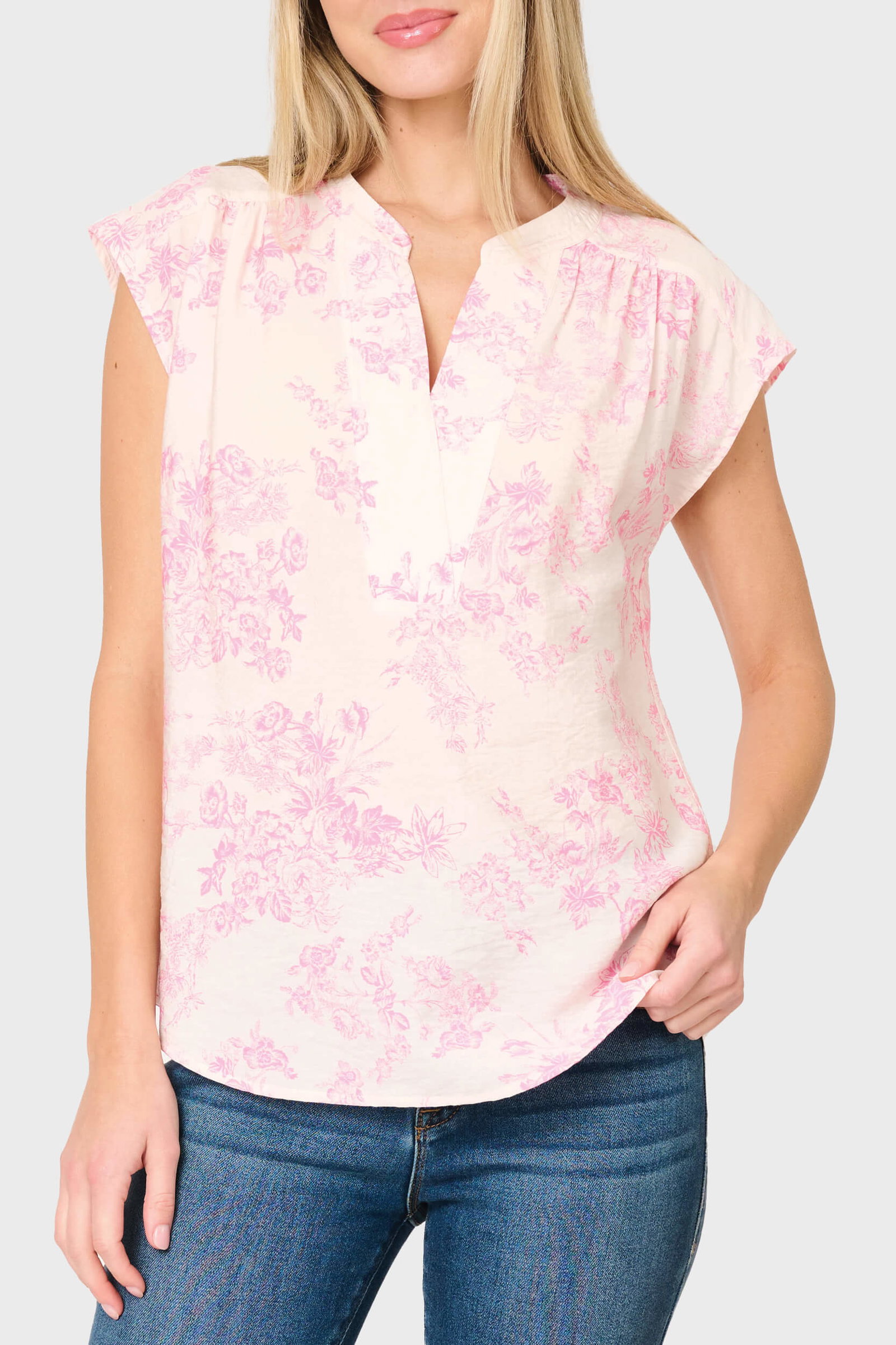 Image of Cap Sleeve Notch Neck Blouse