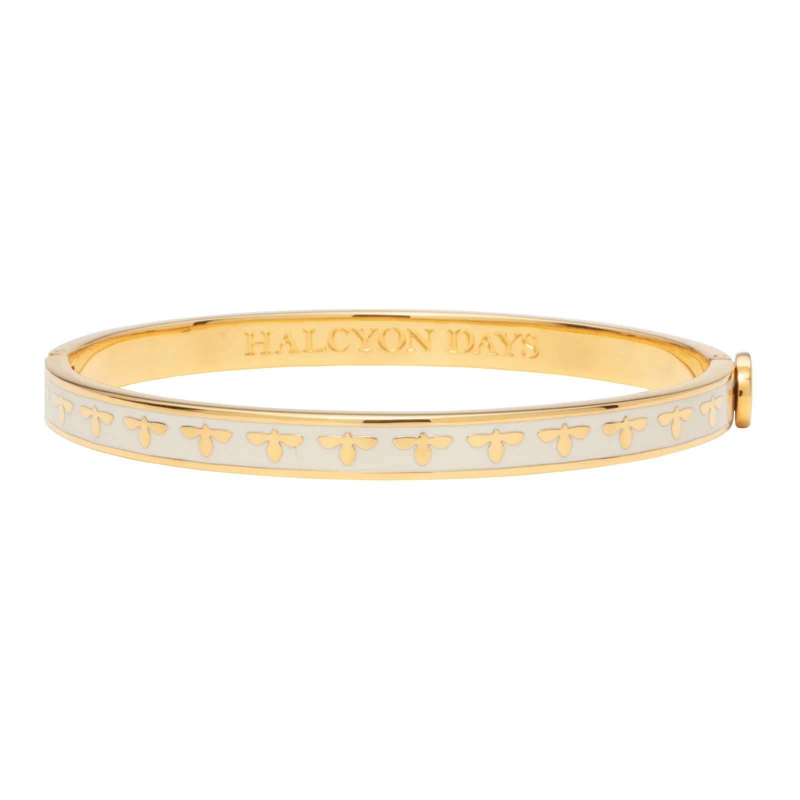 Image of Skinny Bee Hinged Bangle in Cream & Gold