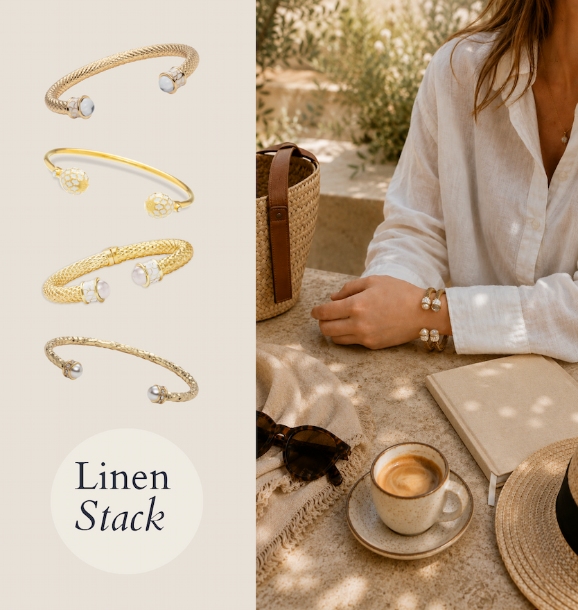 Neutral Bangles - woman in a cafe