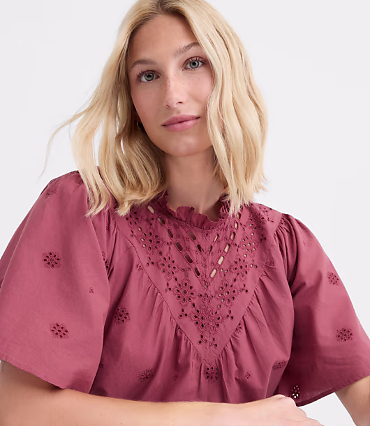 Eyelet Flutter Sleeve Blouse
