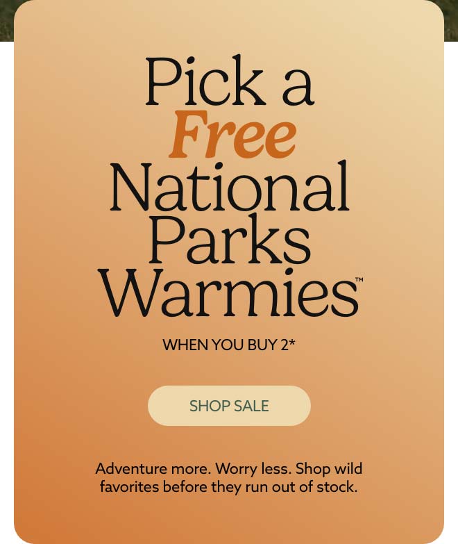 An orange text card. Shop National Parks Sale.