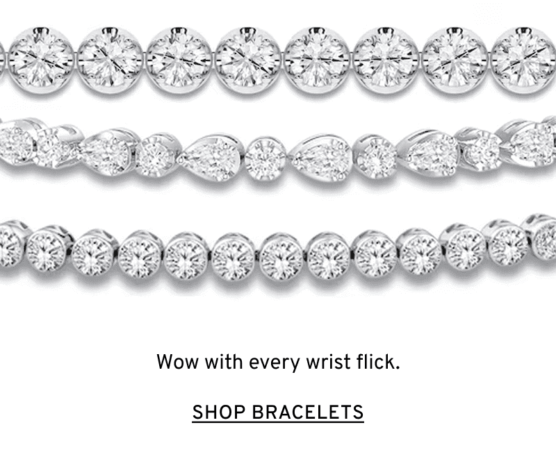 Lab grown diamond bracelets layered across screen. Click to Shop Bracelets