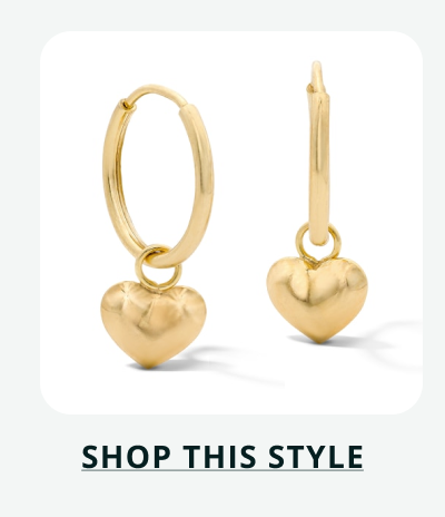 Gold heart charm hooops. Click here to shop this style