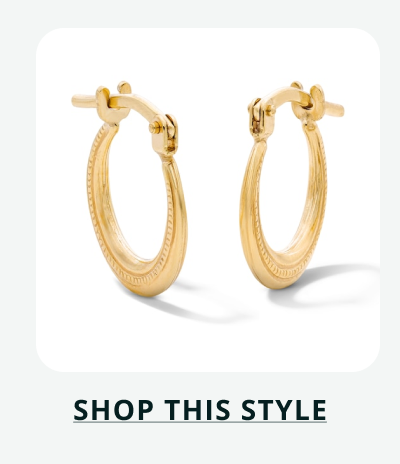 Gold etched edged hoops. Click here to shop this style