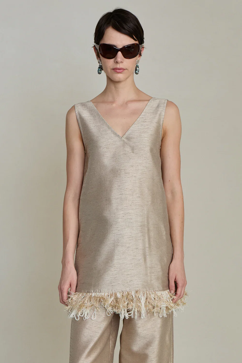 Image of Tangled Yarn Dupioni Tank Taupe